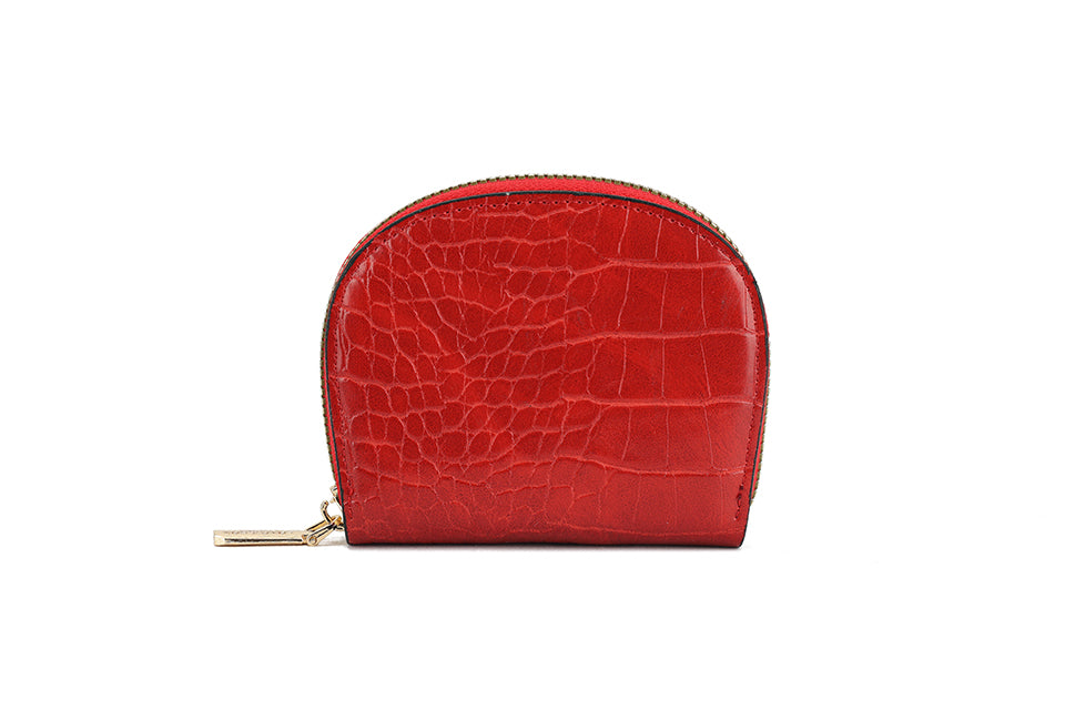 Long & Son Ladies Small Zip Around Crocodile Print Card Holder Purse Red