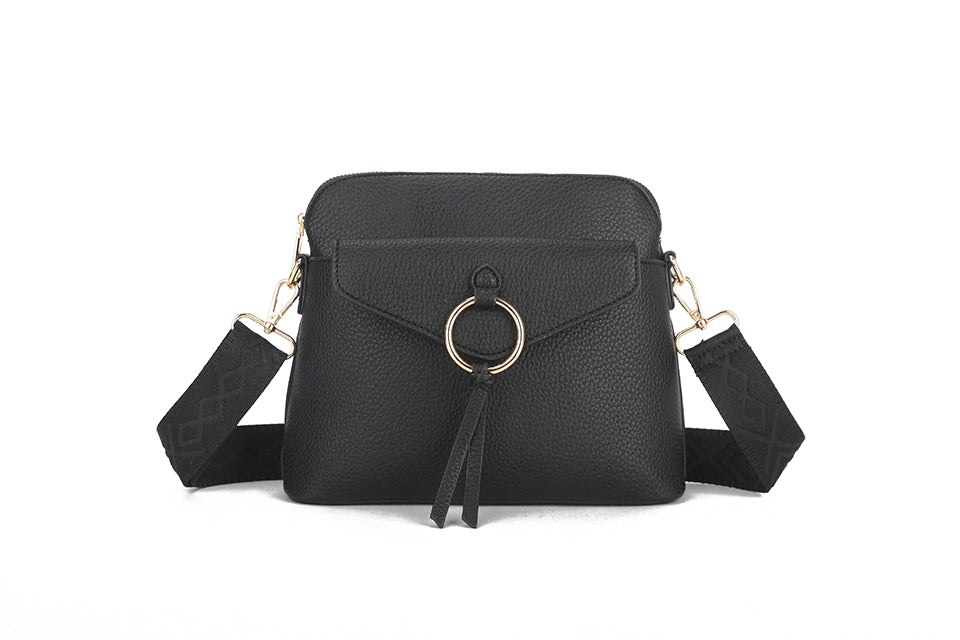 Long & Son London Ladies Crossbody Handbag With Adjustable Fabric Strap Black