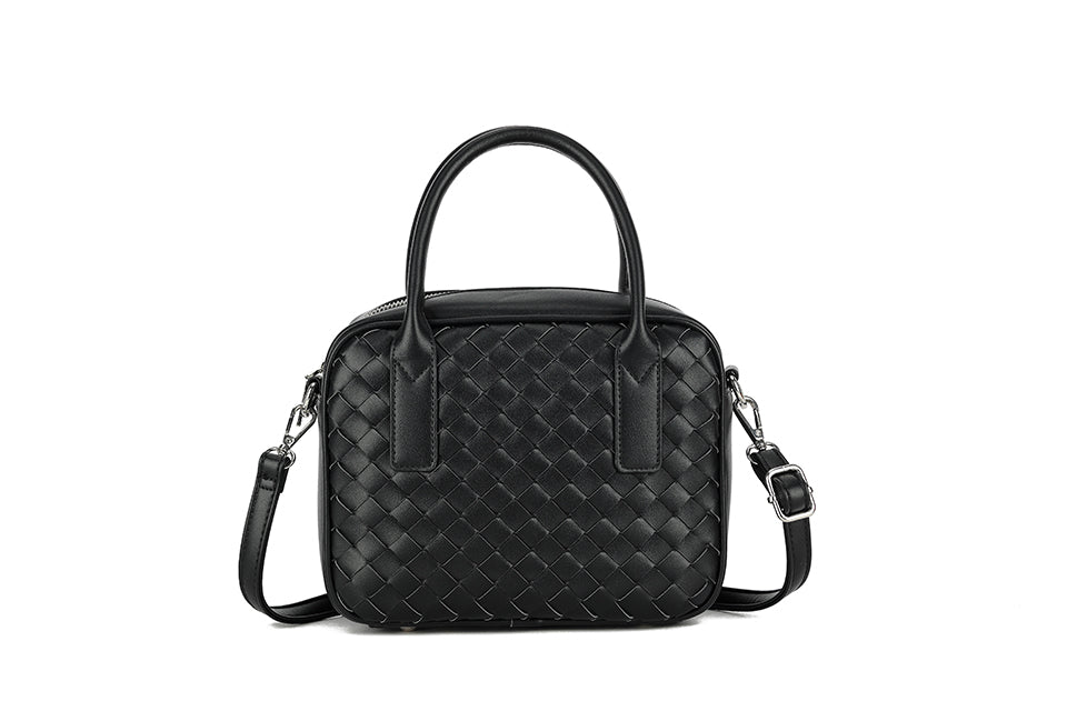 Long & Son Ladies Interlaced Grab Handle Handbag With Detachable Strap Black