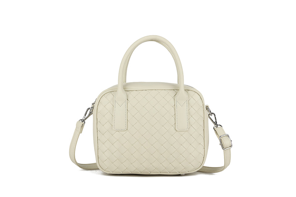Long & Son Ladies Interlaced Grab Handle Handbag With Detachable Strap Off White Cream