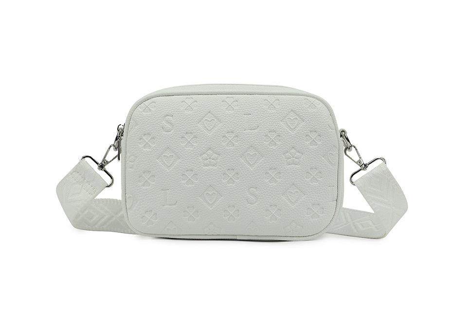 Long & Son Ladies Designer Inspired Small Handbag Crossbody Adjustable Fabric Strap White