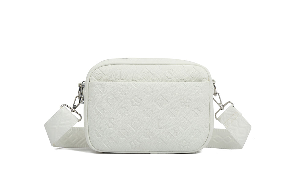 Long & Son Ladies Designer Inspired Small Handbag Crossbody Adjustable Fabric Strap White