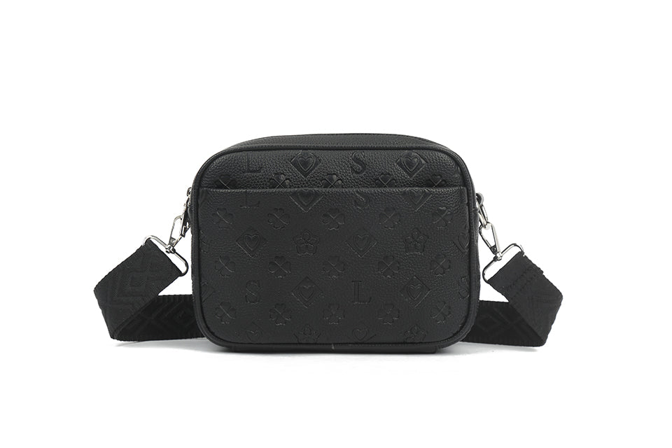 Long & Son Ladies Designer Inspired Small Handbag Crossbody Adjustable Fabric Strap Black