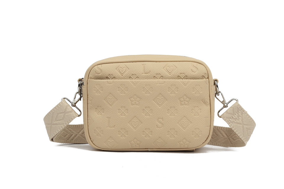 Long & Son Ladies Designer Inspired Small Handbag Crossbody Adjustable Fabric Strap Beige