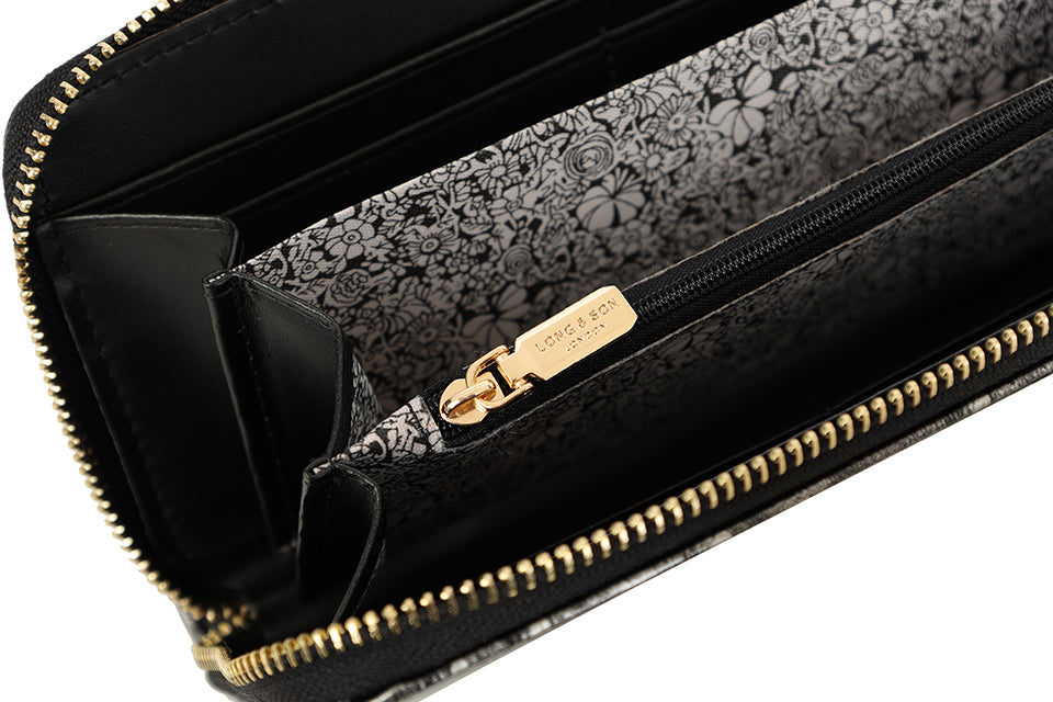 Long & Son Ladies Large Designer Inspired Ostrich Print Purse Coin Cash Change Credit Card Zip Antique Brown/Gold