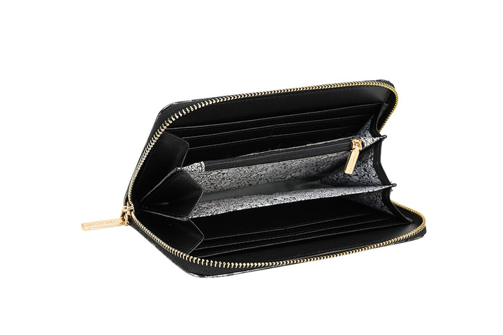 Long & Son Ladies Large Designer Inspired Ostrich Print Purse Coin Cash Change Credit Card Zip Black