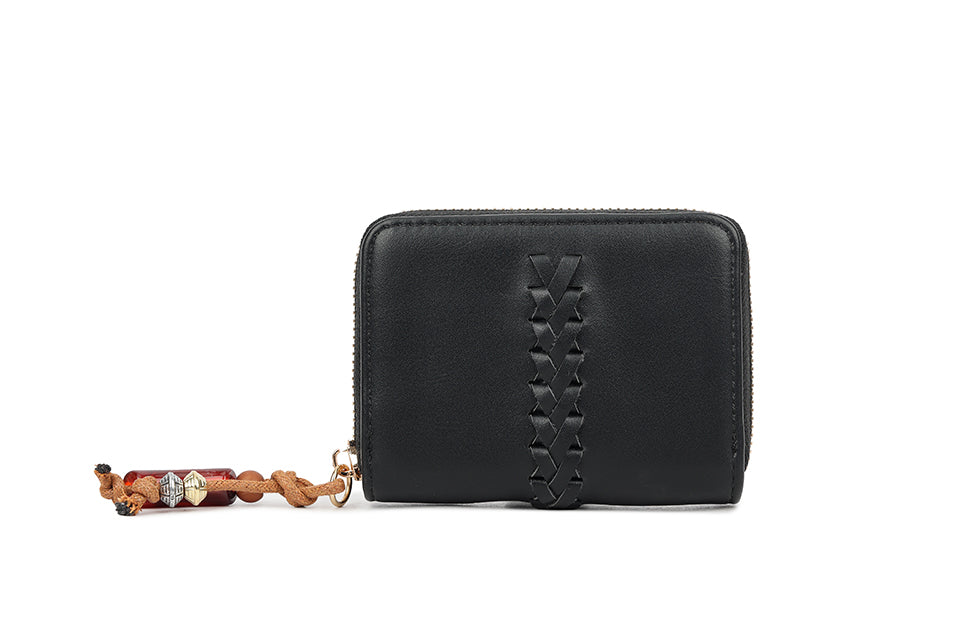 Long & Son Ladies RFID Small Zip Around Concertina Card Holder Purse Black
