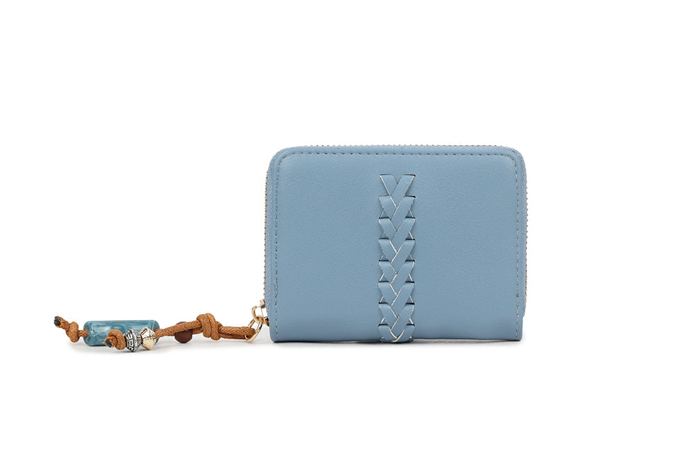Long & Son Ladies RFID Small Zip Around Concertina Card Holder Purse Light Blue