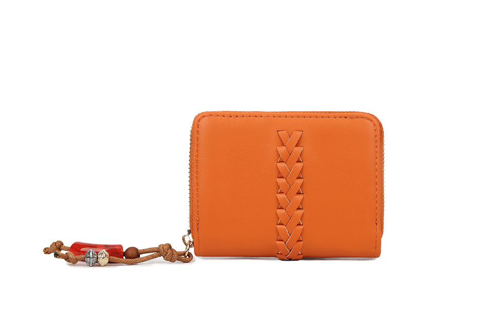 Long & Son Ladies RFID Small Zip Around Concertina Card Holder Purse Orange