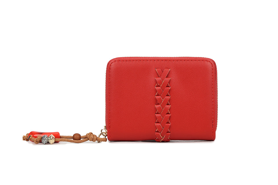 Long & Son Ladies RFID Small Zip Around Concertina Card Holder Purse Red