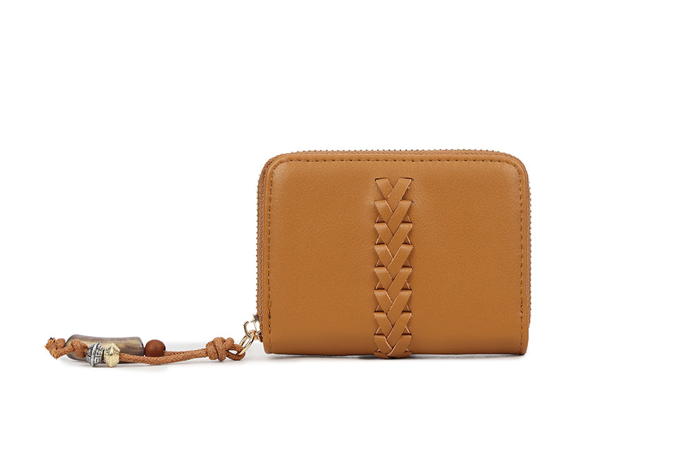 Long & Son Ladies RFID Small Zip Around Concertina Card Holder Purse Tan