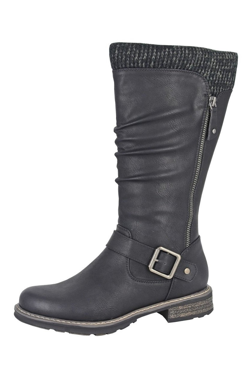 Cipriata L343 Ladies 3/4 Length Biker Style Boots With Wool Collar And Inside Zip Fastening Black