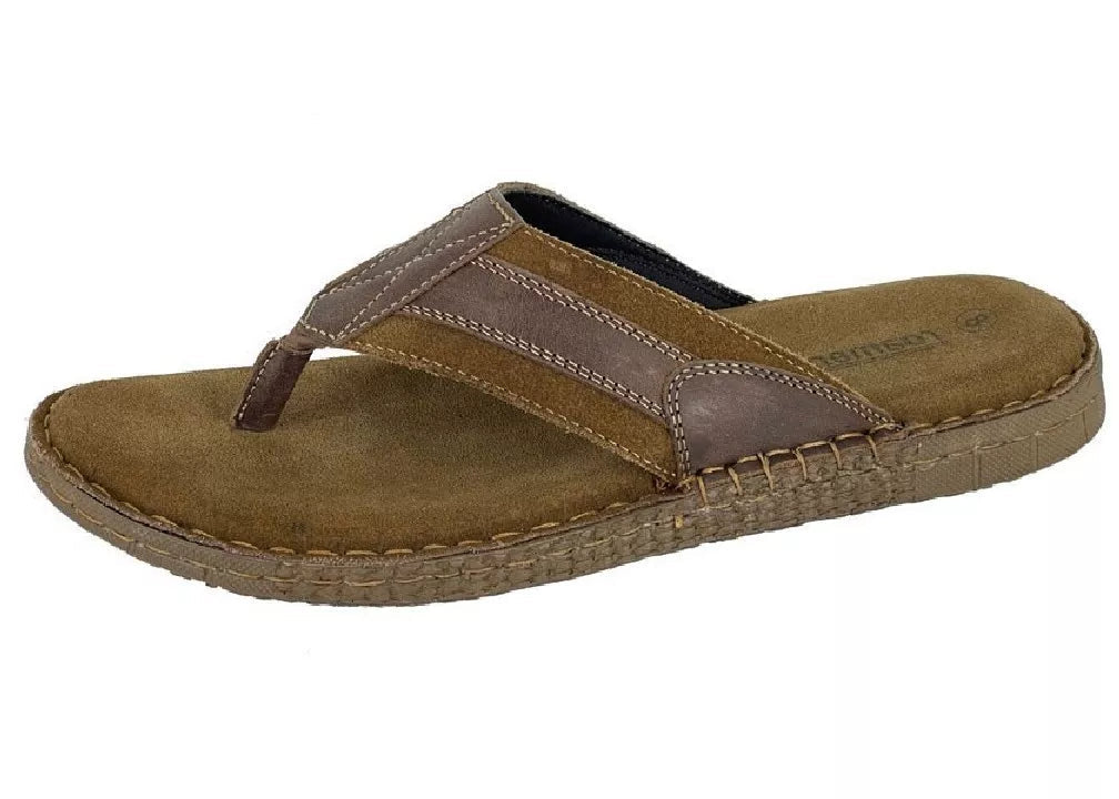 Roamers Mens Brown/Taupe Suede Leather Combination Toe Post Flip Flop Sandals
