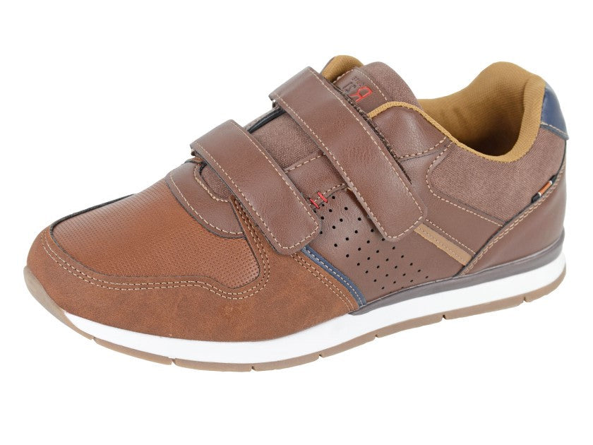 Route 21 M576 Mens Wide Fitting Double Touch Fasten Leisure Trainers/Shoes With Removable Insoles Tan Combination