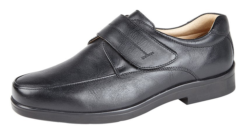 Roamers M688 Mens Leather WIDE FIT Touch Fasten Lightweight Shoes  Swift Turn Black