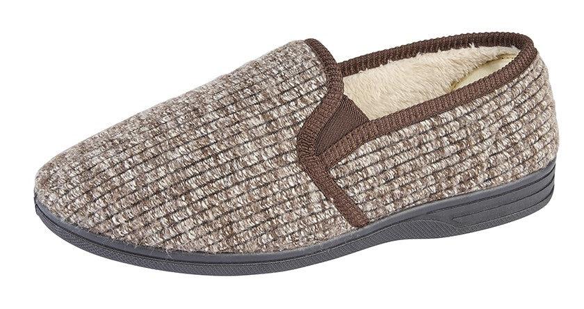 Zedzzz MS542 Keith Mens Warm Faux Fur Lined Knitted Full Slippers Brown Marl