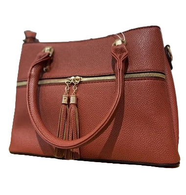 Ladies Terracotta Brown Pumpkin Spice Colour Faux Leather Grab Handle/ Shoulder Bag With Detachable Strap