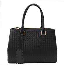 Ladies Black Weave Effect Faux Leather Grab Handle/ Shoulder Bag With Detachable Strap