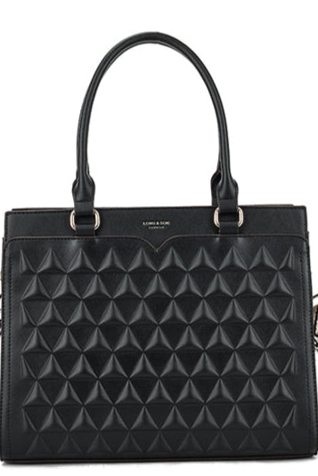Long & Son Ladies Designer Inspired 3D Effect Large Grab Handle Adjustable Shoulder Strap Handbag Black