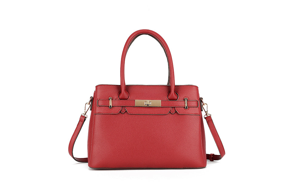 Long & Son Designer Inspired Multi Pocket Handbag With Gold Clasp Detail Red