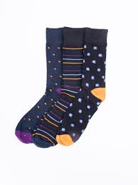 Panda Stick Mens Bamboo Socks Navy/Black Multi Patterned 3 Pair Pack