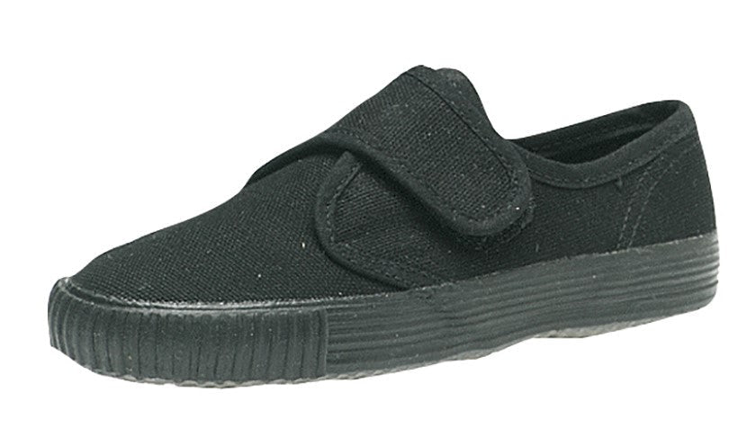 DEK Childrens Unisex Black Canvas PE Exercise Velcro Plimsolls Pumps