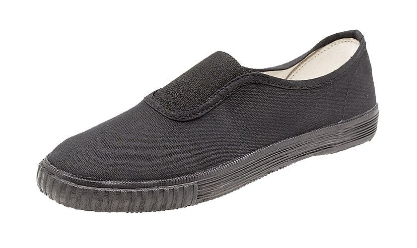 DEK Childrens Unisex Black Canvas PE Exercise Slip On Plimsolls Pumps