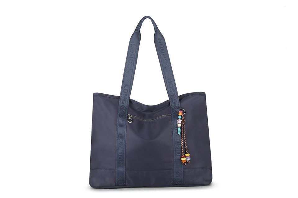 Long & Son Ladies Large Over Night Weekend Fabric Travel Bag Hand Luggage With Beaded Keyring Navy