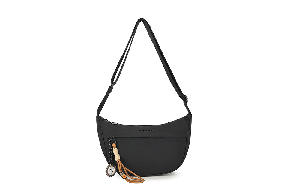 Long & Son Sighmon Ladies Sporty Fabric Half Moon Cross Body Shoulder Bag Black