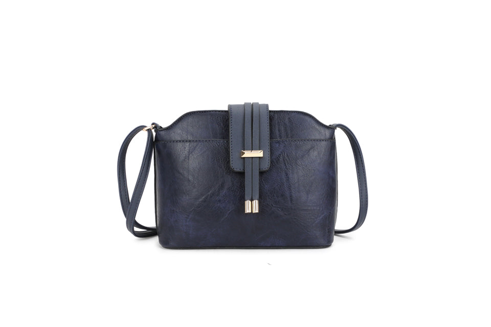 Long & Son Ladies Crossbody Arch Shaped Handbag With Gold Tassel Detail Navy