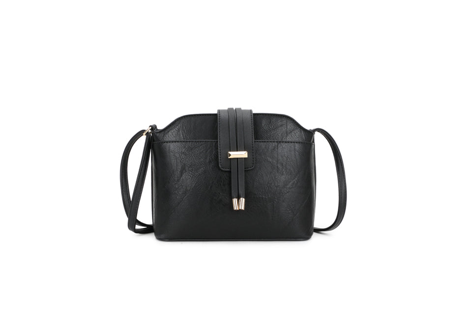 Long & Son Ladies Crossbody Arch Shaped Handbag With Gold Tassel Detail Black
