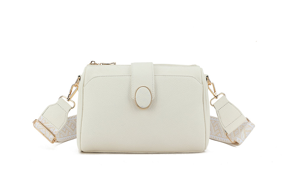 Long & Son Ladies Medium Handbag Crossbody Adjustable Fabric Strap Off White