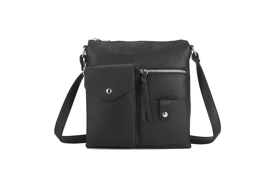 Long & Son London Ladies Multi Pockets Crossbody Handbag With Adjustable Strap Black