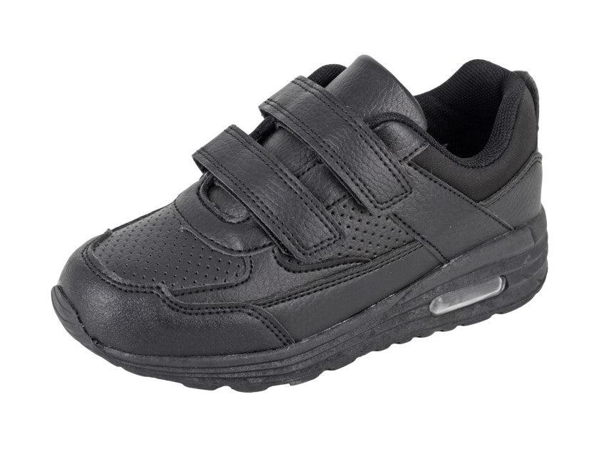 DEK FELIX T852 GIRLS BOYS UNISEX DOUBLE VELCRO STRAP PLAIN FAUX LEATHER/ MESH SPORTSTRAINERS BLACK