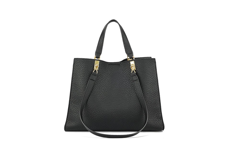 Long & Son Ladies Faux Leather Grab Handle Handbag With Shoulder Straps Black