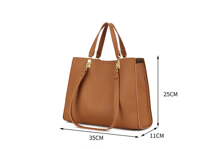 Long & Son Ladies Faux Leather Grab Handle Handbag With Shoulder Straps Tan Brown