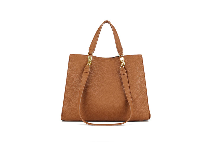 Long & Son Ladies Faux Leather Grab Handle Handbag With Shoulder Straps Tan Brown