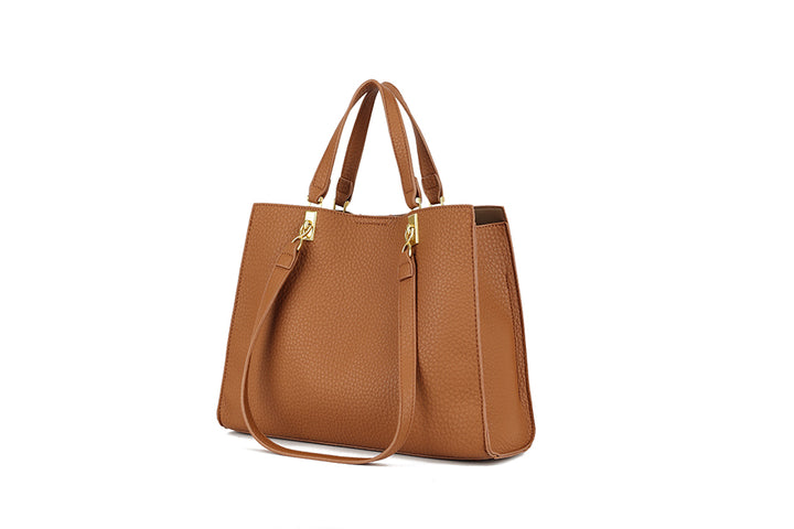 Long & Son Ladies Faux Leather Grab Handle Handbag With Shoulder Straps Tan Brown