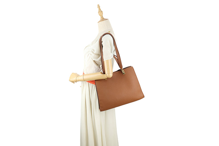 Long & Son Ladies Faux Leather Grab Handle Handbag With Shoulder Straps Tan Brown