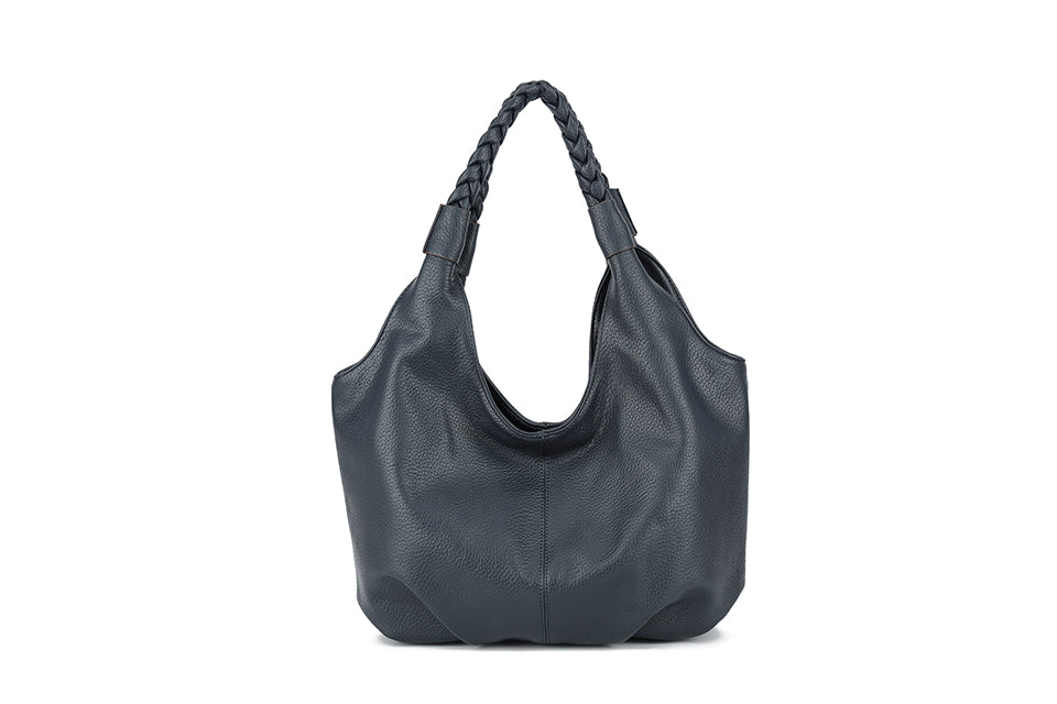 Long & Son Ladies Large Soft Faux Leather Shoulder Handbag Navy
