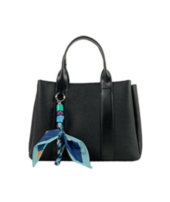 Long & Son Ladies Multi Pocket Grab Handle Handbag With Detachable Strap And Ribbon Accessory Black