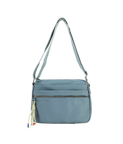 Long & Son Ladies Multi Pocket Light Weight Softee Fabric Shoulder/ Cross Body Handbag Denim Blue