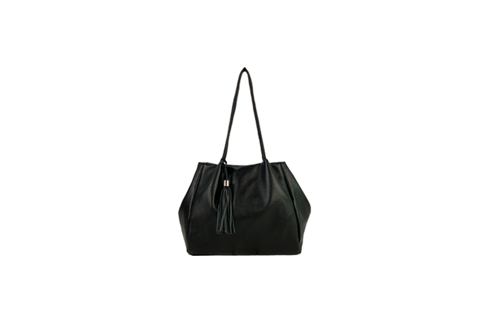 Long & Son Ladies Soft Extendable Large Shoulder Bag With Zip Fasten And Tassel Detail Black