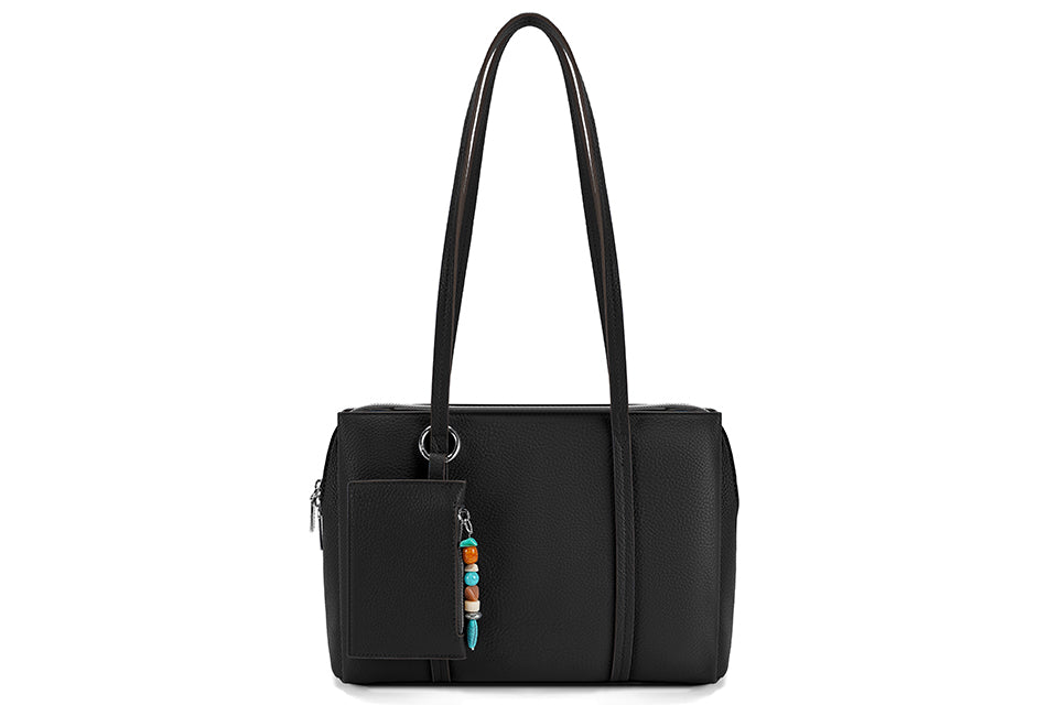 Long & Son Ladies Large Shoulder Bag With Detachable Purse & Adjustable Strap Beaded Detail Black