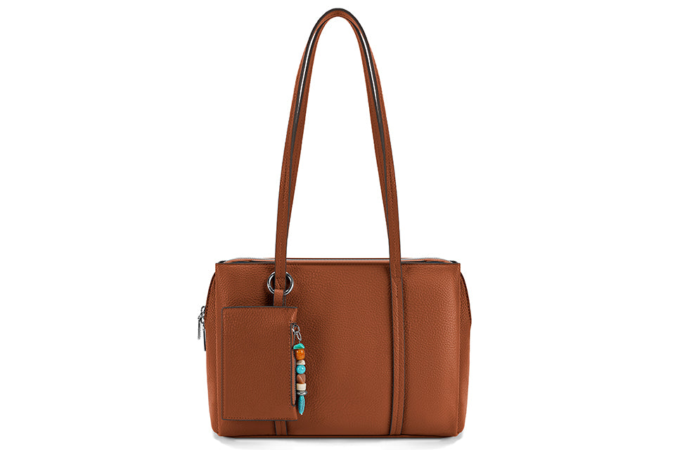 Long & Son Ladies Large Shoulder Bag With Detachable Purse & Adjustable Strap Beaded Detail Tan