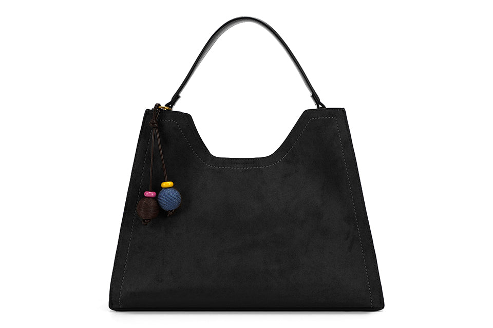 Long & Son Ladies Faux Suede Boho Style Slouch Shoulder Handbag With Detachable Strap Black