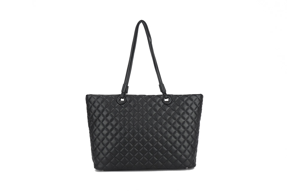 Long & Son Ladies Extra Large Designer Inspired Quilted Tote Shoulder Bag Black
