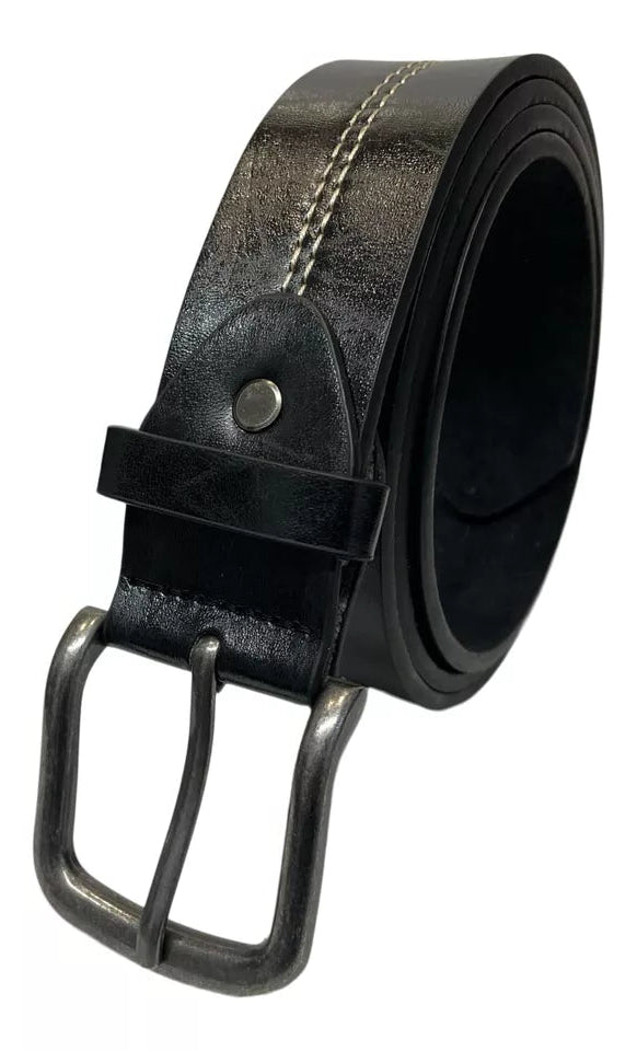 Forest Mens Leather Stitch Detail Belt Upto XXL Black