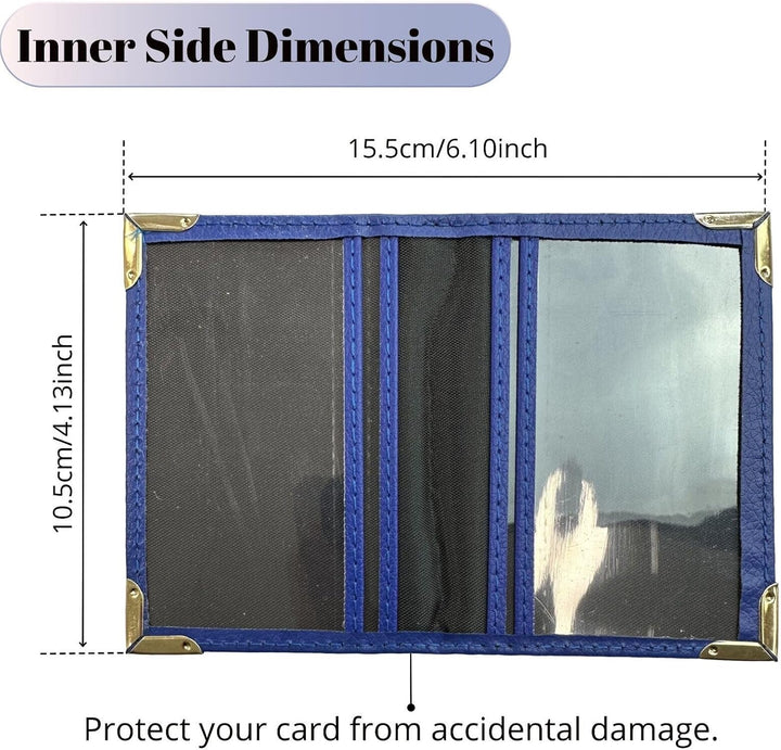Unisex Blue Genuine Leather Pocket Sized Travel Pass Credit Card Holder