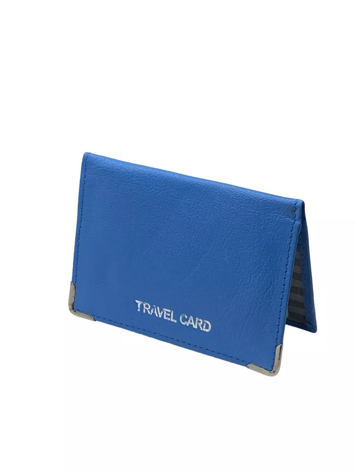 Unisex Blue Genuine Leather Pocket Sized Travel Pass Credit Card Holder